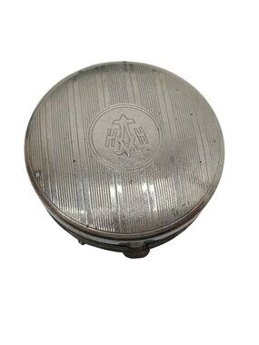 Vintage Silver Tone Pill Box With Monogram Round Shape Hinged Lid 1930s